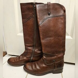 Frye Melissa redwood brown leather tall boots womens size 6.5 shoes